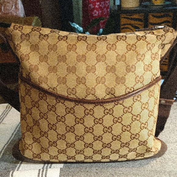 Authentic Gucci Beige and Brown Monogram Shoulder Bag - Picture 1 of 10